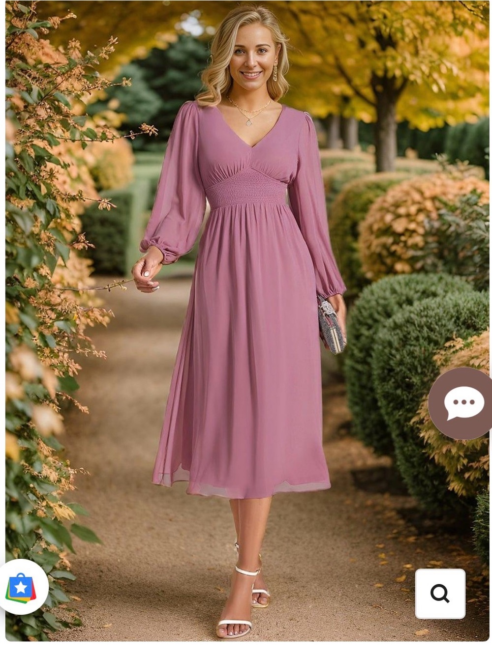 Ever Pretty Dusty Rose V-Neck Long Sleeve Midi Dress
